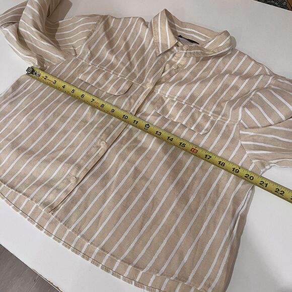 Zara Women’s button down Striped Cropped Shirt Sz M Metallic Preppy Casual Chic - Picture 6 of 7